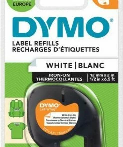 Aanbiedingen 💯 DYMO Originele LetraTag Opstrijkbare Textiellabels | 12 Mm X 2 M Rol | Zwart Op Wit | Opstrijkbaar Voor LetraTag-printers 😉