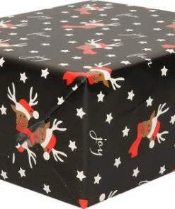 Promo ❤️ Bellatio Decorations Kerst Inpakpapier/cadeaupapier - Zwart/rendieren - 250 X 70 Cm ✔️