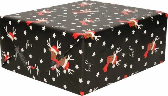 Promo ❤️ Bellatio Decorations Kerst Inpakpapier/cadeaupapier - Zwart/rendieren - 250 X 70 Cm ✔️ 3 Promo ❤️ Bellatio Decorations Kerst Inpakpapier/cadeaupapier - Zwart/rendieren - 250 X 70 Cm ✔️
