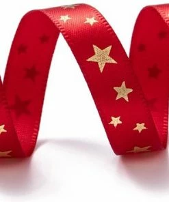 Beste Verkoop ๐ Merkloos Kerst Lint 10mm (1cm) | Luxe Satijnlint | Kerstlint | Gouden Sterren | Rood Goud | Cadeaulint | Decoratielint | Rol: 9 Meter โค๏ธ