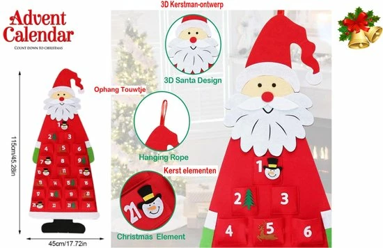 Kopen 🤩 Bob Online Adventskalender 2022 – Kerstvilt Kerstman Adventskalender – Wandhangende Kerstman Vilt Adventskalender Met 24-daagse Zakjes – Adventskalender Decoratie – Thuis Of Kantoor Wandhangende Advetskalender – Felt Hanging Advent Calendar With 24 Pockets – Ha 💯 5 Kopen 🤩 Bob Online Adventskalender 2022 – Kerstvilt Kerstman Adventskalender – Wandhangende Kerstman Vilt Adventskalender Met 24-daagse Zakjes – Adventskalender Decoratie – Thuis Of Kantoor Wandhangende Advetskalender – Felt Hanging Advent Calendar With 24 Pockets – Ha 💯 - Afbeelding 3