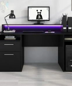 Alternative view of Promo 👏 MEUBELLA Computer Gaming Bureau Tamara 3 - Zwart - RGB LED - 160 Cm - Game Bureau 🔥