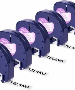 Uitgang 💯 TELANO® Plastic Labels 12267 Voor Dymo LetraTag Labelprinter - Zwart Op Transparant - 12 Mm X 4 M - S0721530 Labeltape - 5 Stuks 💯
