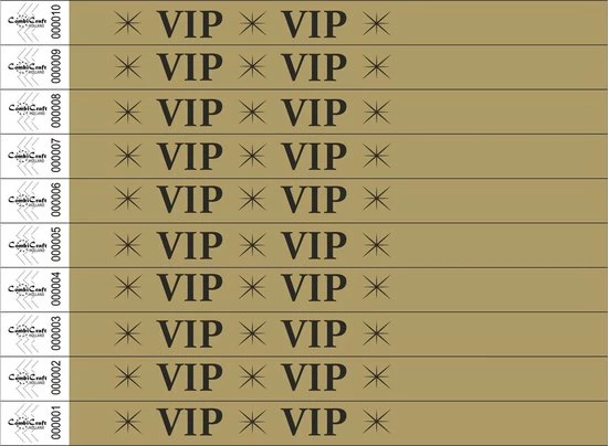 Kopen β CombiCraft Standaard Bedrukte Polsbandjes VIP - Goud - 50 Stuks π 3 Kopen β CombiCraft Standaard Bedrukte Polsbandjes VIP - Goud - 50 Stuks π