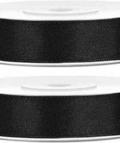 Top 10 ❤️ Merkloos 2x Satijn Sierlint Rollen Zwart 12 Mm - Sierlinten - Cadeaulinten - Decoratielinten 🌟