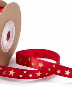 Alternative view of Beste Verkoop 👏 Merkloos Kerst Lint 10mm (1cm) | Luxe Satijnlint | Kerstlint | Gouden Sterren | Rood Goud | Cadeaulint | Decoratielint | Rol: 9 Meter ❤️