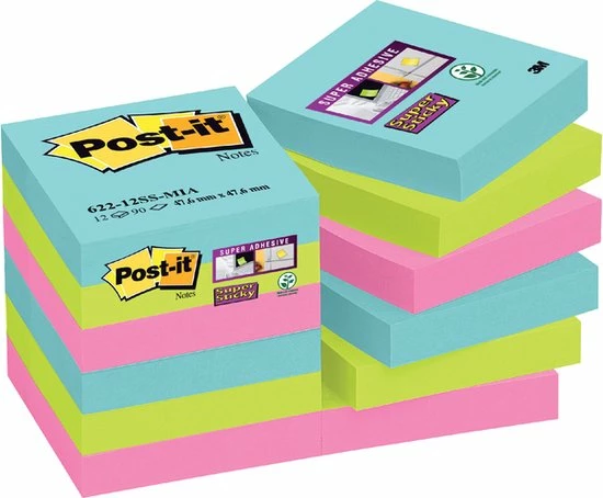 Nieuw ๐ Post-it® Super Sticky Notes - Kleurenset Miami, Aquawave, Neon Groen, Neon Rose - 47,6mm X 47,6mm ๐ 3 Nieuw ๐ Post-it® Super Sticky Notes - Kleurenset Miami, Aquawave, Neon Groen, Neon Rose - 47,6mm X 47,6mm ๐