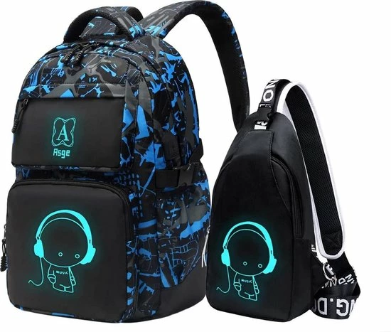 Beste deal ๐ Rugzak Voor Jongens Met Kleine Tasje - Zwart Met Print - Voor Lapotop - Middelbare School Schooltas ๐ 3 Beste deal ๐ Rugzak Voor Jongens Met Kleine Tasje - Zwart Met Print - Voor Lapotop - Middelbare School Schooltas ๐