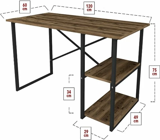 Nieuw 🎁 Desquality Desq-Bureau Tafel - Laptop Tafel - Industrieel - MDF/Metaal - Bruin/Zwart - 120x75X60 😍 8 Nieuw 🎁 Desquality Desq-Bureau Tafel - Laptop Tafel - Industrieel - MDF/Metaal - Bruin/Zwart - 120x75X60 😍 - Afbeelding 6