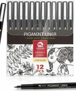 Groothandel 🔔 MOBEE-Fineliners-Zwart-11 Stuks + 1 Brushpen-Vervanging Van Sakura-Watervast-Pigment Liner-Super Inkt-Tekenen-Schrijven-Handlettering-Schetsen-Kalligrafie ⌛