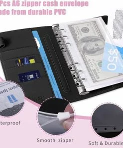 Alternative view of Flash-uitverkoop 🎉 A.K.A. A6 Money Budget Planner Met Geldenveloppen – Geld Kasboek Zwart Leer Money Saver Binder 🛒