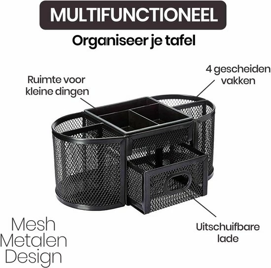 Begroting 🎁 Buxibo Pennenbak Met 9 Vakken - Pennenhouder/Desk/Bureau/Organizer - Mesh - Pennenbakje Met Lade - Zwart 🎁 4 Begroting 🎁 Buxibo Pennenbak Met 9 Vakken - Pennenhouder/Desk/Bureau/Organizer - Mesh - Pennenbakje Met Lade - Zwart 🎁 - Afbeelding 2