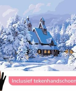 Aanbiedingen 👏 HobbyMania Schilderen Op Nummer Volwassenen Kerst Winterhuisje - 50x40 Cm - Inclusief Tekenhandschoen - Paint By Number Volwassenen ✨
