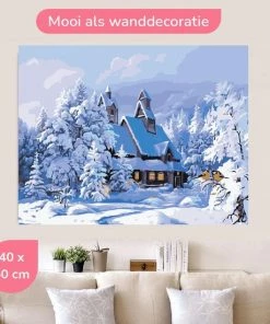Alternative view of Aanbiedingen 👏 HobbyMania Schilderen Op Nummer Volwassenen Kerst Winterhuisje - 50x40 Cm - Inclusief Tekenhandschoen - Paint By Number Volwassenen ✨