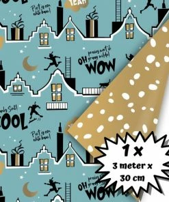 Alternative view of Korting 💯 Merkloos Sinterklaas Cadeaupapier Inpakpapier Roze Groen Blauw Goud | Stickers | Cadeautjes Meisje Jongen Leuk Inpakken 🎁