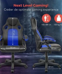Alternative view of Promo 😉 LifeGoods Gamestoel - Verstelbaar - Kunstleer - Blauw/Zwart 👍