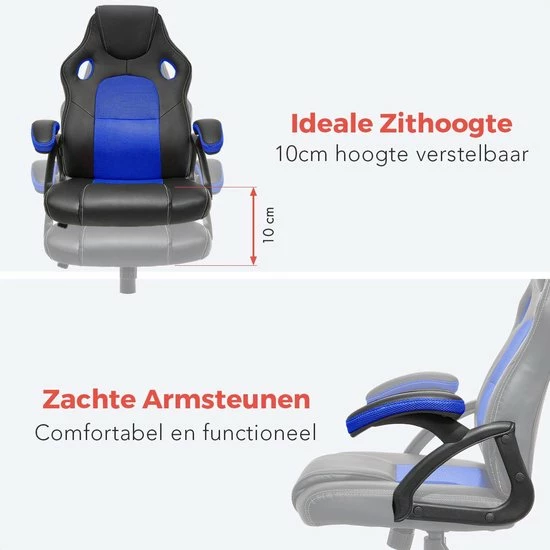 Promo 😉 LifeGoods Gamestoel - Verstelbaar - Kunstleer - Blauw/Zwart 👍 7 Promo 😉 LifeGoods Gamestoel - Verstelbaar - Kunstleer - Blauw/Zwart 👍 - Afbeelding 5