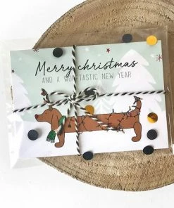 Uitgang 🧨 Geluksbrengertje Kerstkaarten 10 Stuks - Teckel - Hond - Merry 🎅 Christmas And A Wooftastic New Year 😉