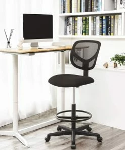 Goedkoopste 🔥 Merkloos Bureaustoel, Ergonomische Werkkruk, Zithoogte 51,5-71,5 Cm, Hoge Werkstoel Met Verstelbare Voetenring, Draagvermogen 120 Kg, Zwart OBN15BK 👏
