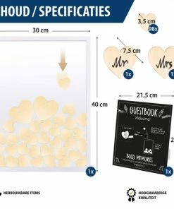 Alternative view of Beste deal ❤️ Fissaly® Bruiloft & Huwelijk Gastenboek Met 100 Stuks Houten Hartjes – Trouwdag Feest Decoratie – Receptieboek - Cadeau 😉
