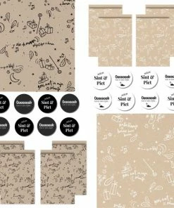 Korting 😀 Merkloos Inpakpapier Stevig Cadeaupapier Sinterklaas Kraft - Wit Zwart - Stickers Zakjes 🧨