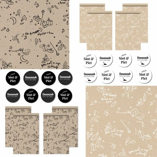 Korting ๐ Merkloos Inpakpapier Stevig Cadeaupapier Sinterklaas Kraft - Wit Zwart - Stickers Zakjes ๐งจ 3 Korting ๐ Merkloos Inpakpapier Stevig Cadeaupapier Sinterklaas Kraft - Wit Zwart - Stickers Zakjes ๐งจ