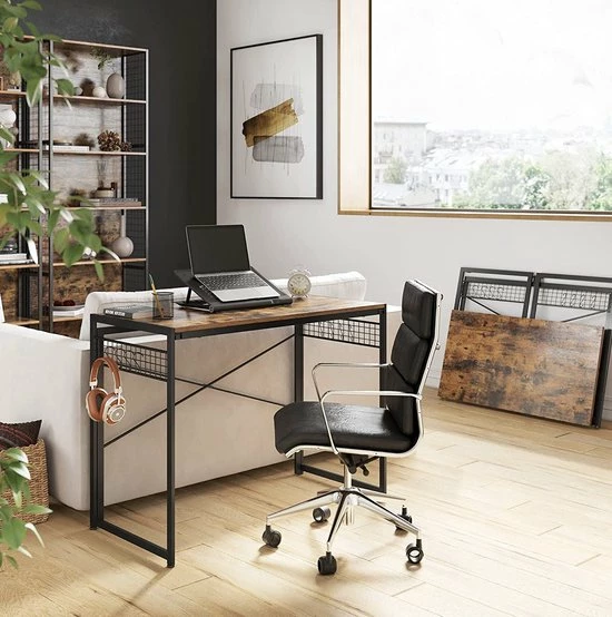 Beste Pirce ❤️ VASAGLE Computertafel, Inklapbaar Bureau Met 8 Haken, Werkstation, Geen Gereedschap Nodig, Industrieel Design, Voor Thuiskantoor, Laptop En Pc, Vintage Bruin-zwart LWD42X 🛒 6 Beste Pirce ❤️ VASAGLE Computertafel, Inklapbaar Bureau Met 8 Haken, Werkstation, Geen Gereedschap Nodig, Industrieel Design, Voor Thuiskantoor, Laptop En Pc, Vintage Bruin-zwart LWD42X 🛒 - Afbeelding 5