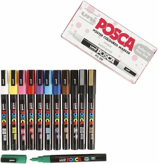Groothandel π Uni Posca Marker Lijndikte: 0 9-1 3 Mm PC-3M Diverse Kleuren Fijn 12stuks β 3 Groothandel π Uni Posca Marker Lijndikte: 0 9-1 3 Mm PC-3M Diverse Kleuren Fijn 12stuks β