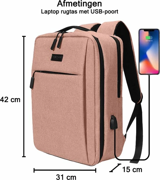 Korting โค๏ธ ZILOU® Rugzak - 15,6 Inch Laptop Rugtas - USB Poort - Waterafstotend - Roze ๐ 7 Korting โค๏ธ ZILOU® Rugzak - 15,6 Inch Laptop Rugtas - USB Poort - Waterafstotend - Roze ๐ - Afbeelding 5