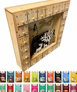 Gloednieuw 🎁 H&L Yogi Tea HoutenAdventskalender - Met LED Verlichting - 24 Theezakjes - Aftelkalender Kerst - Thee Kalender - Feestdagen - Kerst - Kerstcadeau 😀