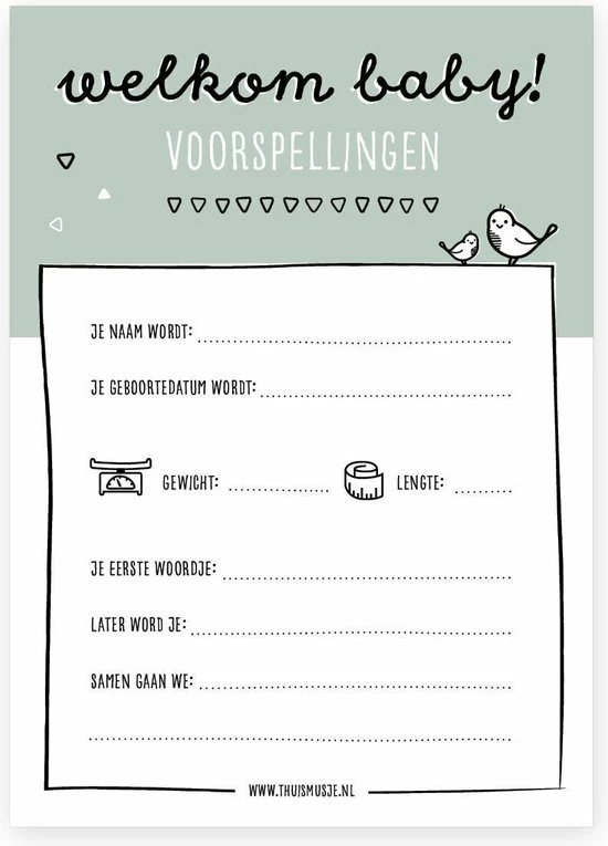 Beste Pirce ๐ Babyshower Invulkaarten Groen | 15 Stuks | Baby Voorspellingskaarten | Jongen En Meisje | Thuismusje ๐ 3 Beste Pirce ๐ Babyshower Invulkaarten Groen | 15 Stuks | Baby Voorspellingskaarten | Jongen En Meisje | Thuismusje ๐