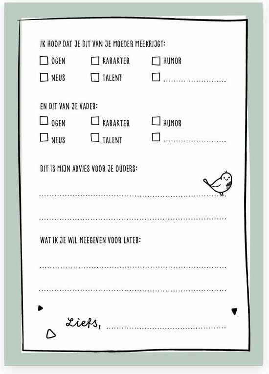 Beste Pirce ๐ Babyshower Invulkaarten Groen | 15 Stuks | Baby Voorspellingskaarten | Jongen En Meisje | Thuismusje ๐ 4 Beste Pirce ๐ Babyshower Invulkaarten Groen | 15 Stuks | Baby Voorspellingskaarten | Jongen En Meisje | Thuismusje ๐ - Afbeelding 2