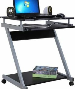 Coupon 😉 Hoppa! Computertafel Bureau Op Wielen - Verrijdbaar Computerbureau - Geschikt Voor PC / Apple Macbook IMac / Laptop Computer Bureau Meubel - Computermeubel Tafel - Zwart - 60x73x48 💯