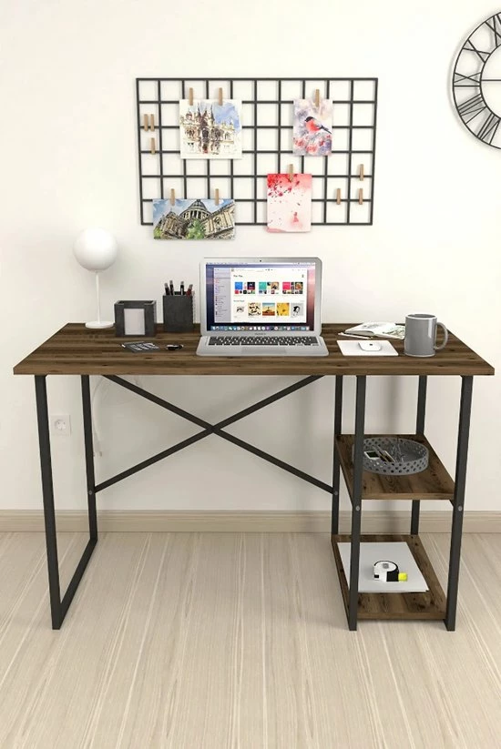 Nieuw 🎁 Desquality Desq-Bureau Tafel - Laptop Tafel - Industrieel - MDF/Metaal - Bruin/Zwart - 120x75X60 😍 5 Nieuw 🎁 Desquality Desq-Bureau Tafel - Laptop Tafel - Industrieel - MDF/Metaal - Bruin/Zwart - 120x75X60 😍 - Afbeelding 3