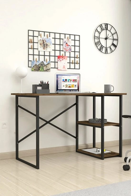 Nieuw 🎁 Desquality Desq-Bureau Tafel - Laptop Tafel - Industrieel - MDF/Metaal - Bruin/Zwart - 120x75X60 😍 4 Nieuw 🎁 Desquality Desq-Bureau Tafel - Laptop Tafel - Industrieel - MDF/Metaal - Bruin/Zwart - 120x75X60 😍 - Afbeelding 2