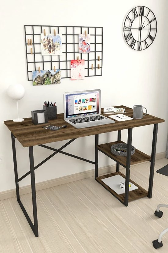 Nieuw 🎁 Desquality Desq-Bureau Tafel - Laptop Tafel - Industrieel - MDF/Metaal - Bruin/Zwart - 120x75X60 😍 6 Nieuw 🎁 Desquality Desq-Bureau Tafel - Laptop Tafel - Industrieel - MDF/Metaal - Bruin/Zwart - 120x75X60 😍 - Afbeelding 4