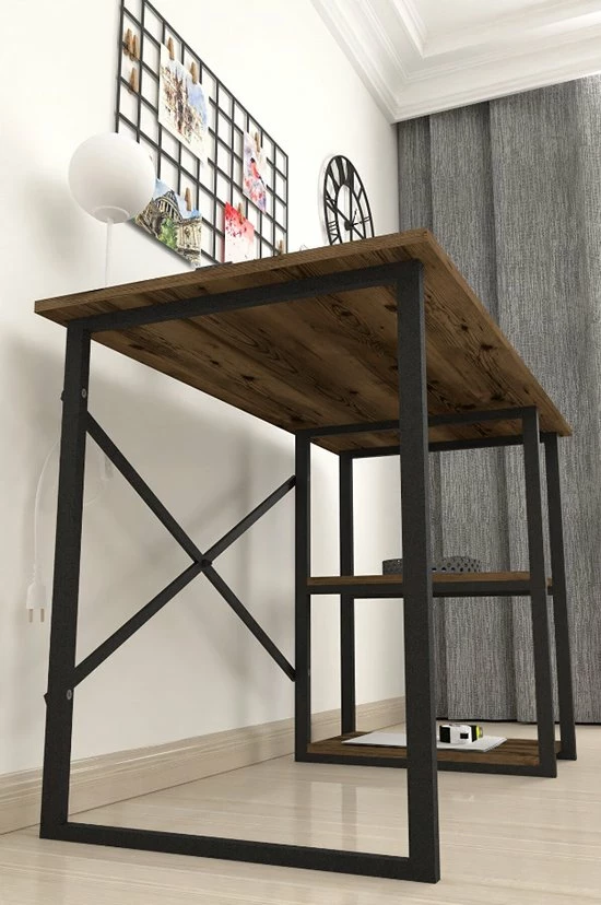 Nieuw 🎁 Desquality Desq-Bureau Tafel - Laptop Tafel - Industrieel - MDF/Metaal - Bruin/Zwart - 120x75X60 😍 7 Nieuw 🎁 Desquality Desq-Bureau Tafel - Laptop Tafel - Industrieel - MDF/Metaal - Bruin/Zwart - 120x75X60 😍 - Afbeelding 5